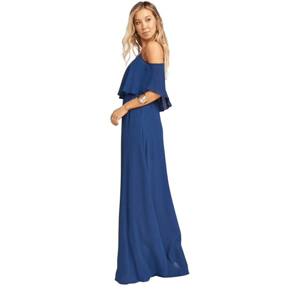 Show Me Your MuMu Bridesmaid Maxi Slip Dress Gown XS Blue Ruffle Evening NWT - Picture 4 of 6
